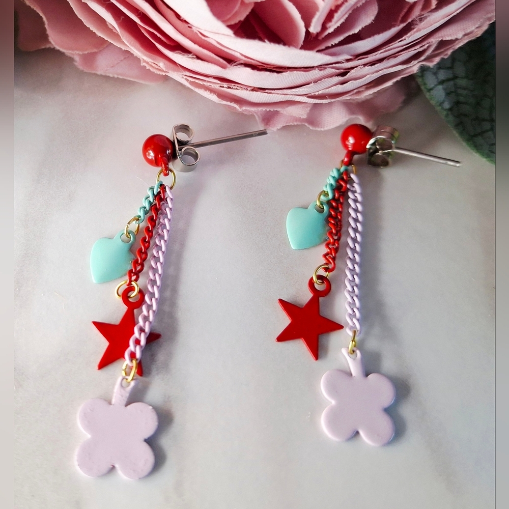 Vintage 80s 🌟🩵Colorful Dangle Earrings